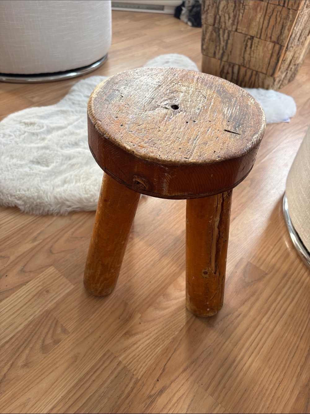 Handcrafted Wooden Accent Stool in Honey Brown